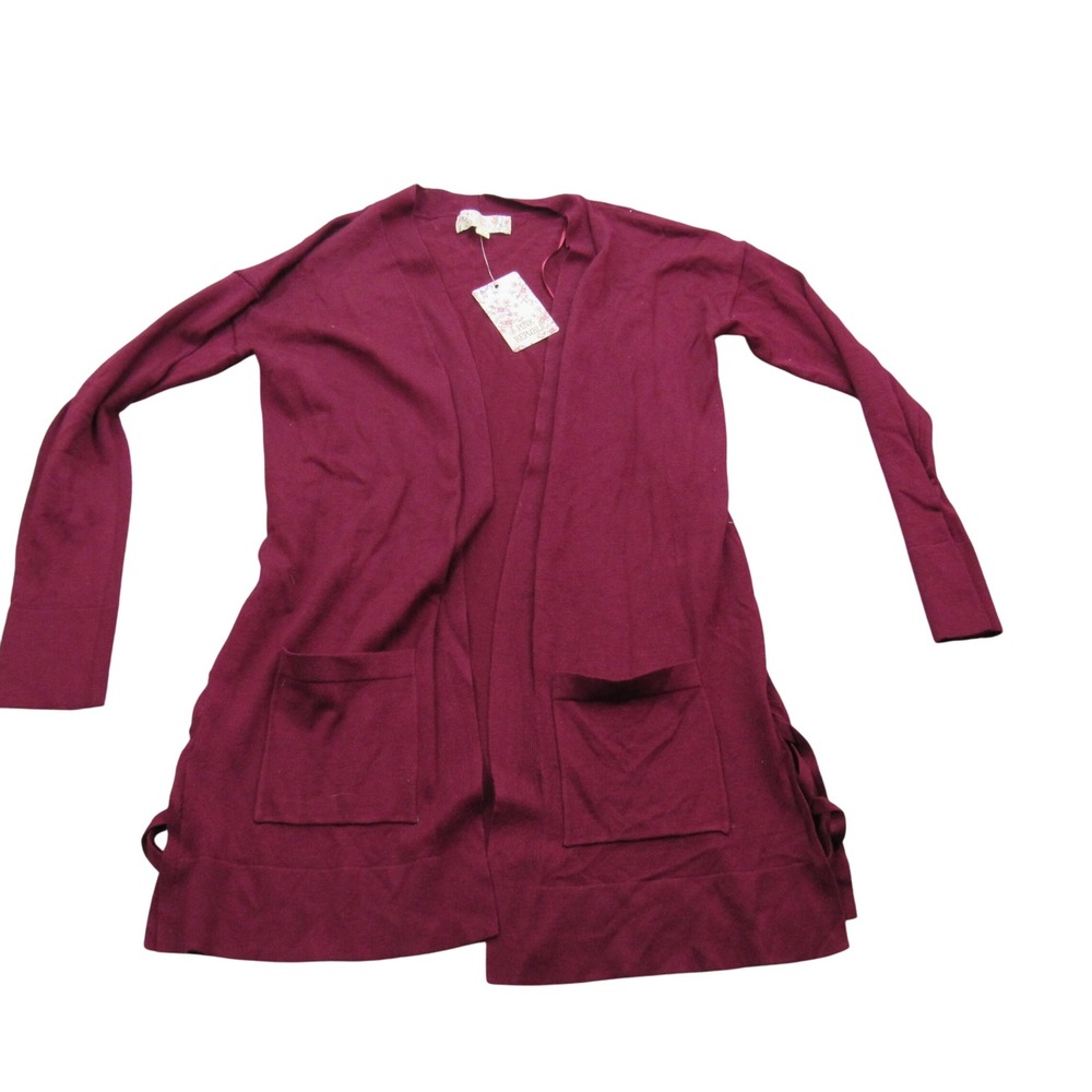 Pink Republic Womans‎ Cardigan Sweater Pockets Lattice Sides M Burgundy